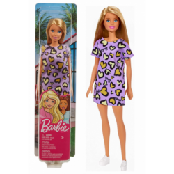 Barbie- Muñeca con Vestido Lila con Estampado de Corazones