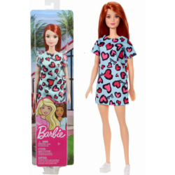 Barbie Muñeca Peliroja con Vestido Azul con Estampado de Corazones