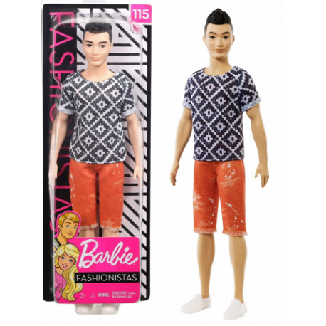 Barbie Fashionista - Muñeco Ken asiático con pantalón naranja