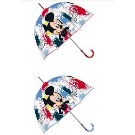 Paraguas Eva Transparente Burbuja Mickey Disney Manual 48cm.