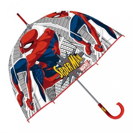 Paraguas Eva Transparente Burbuja Spiderman Marvel Manual 48cm.